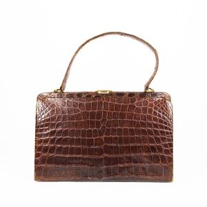 Lily Shoes Peninsula Hotel Brown Croc Emboss Top Handle Bag vintage mid century